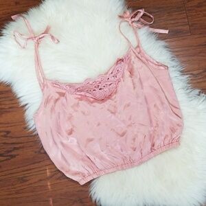 Y2K Satin Pink Lace front Crop Tank